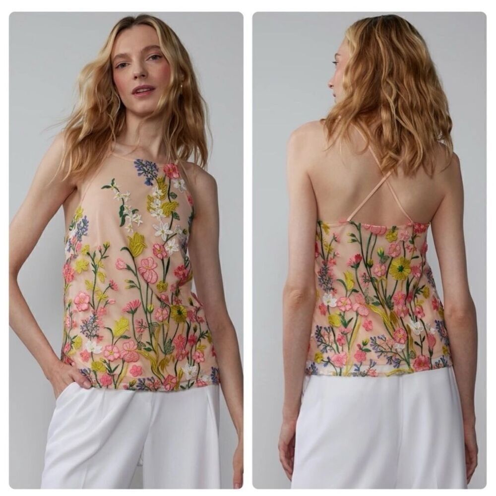 NY&CO New York company Large NWT Sleeveless Halter Neck Embroidered Tank floral